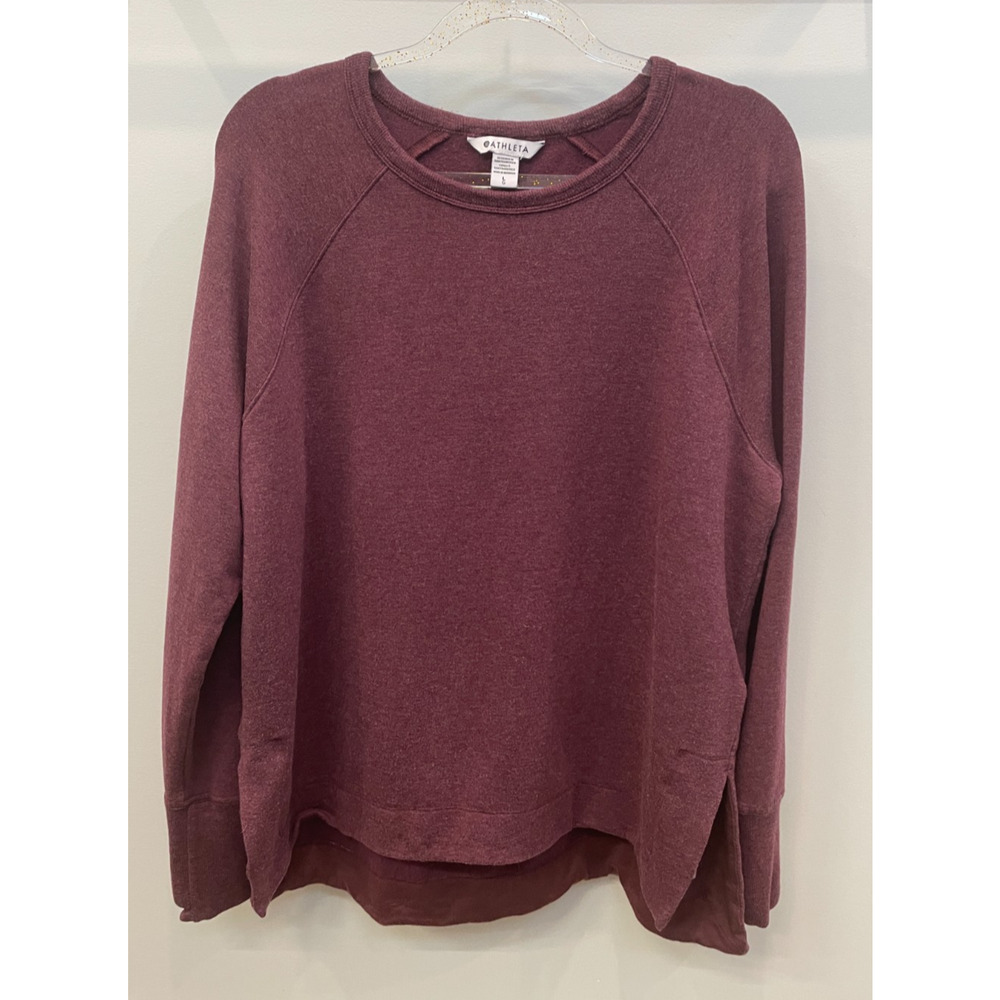 Athleta Sweater Women L Burgundy Maroon Extra Soft Knit Crewneck Logo Casual